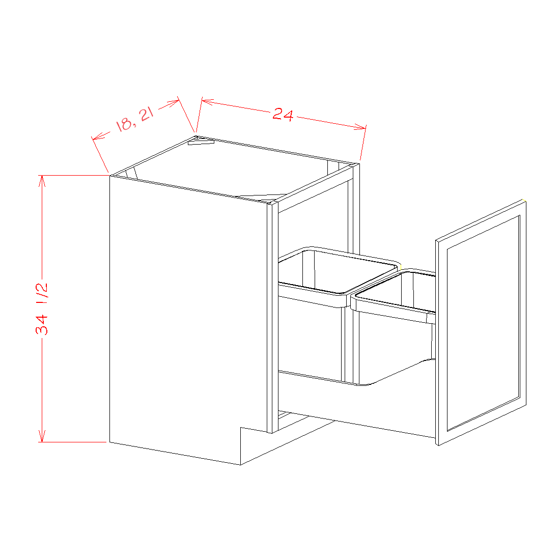 Accessory Base Cabinets - Full Height Door Base Kit with Double Trashcan Pullout