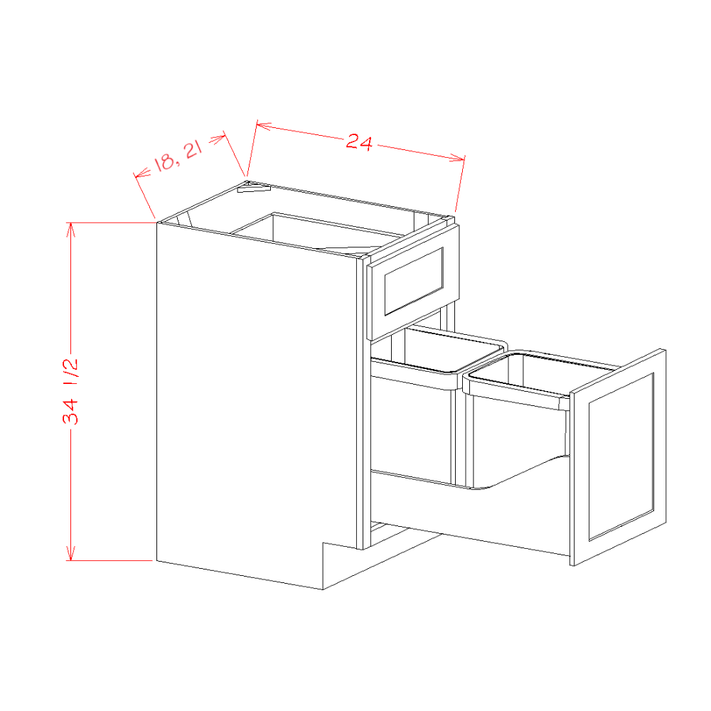 Accessory Base Cabinets - Single Door Single Drawer Base Kit with Double Trashcan Pullout