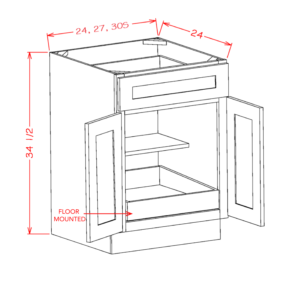 Accessory Base Cabinets - Double Door Single Drawer One Rollout Shelf Base Kit