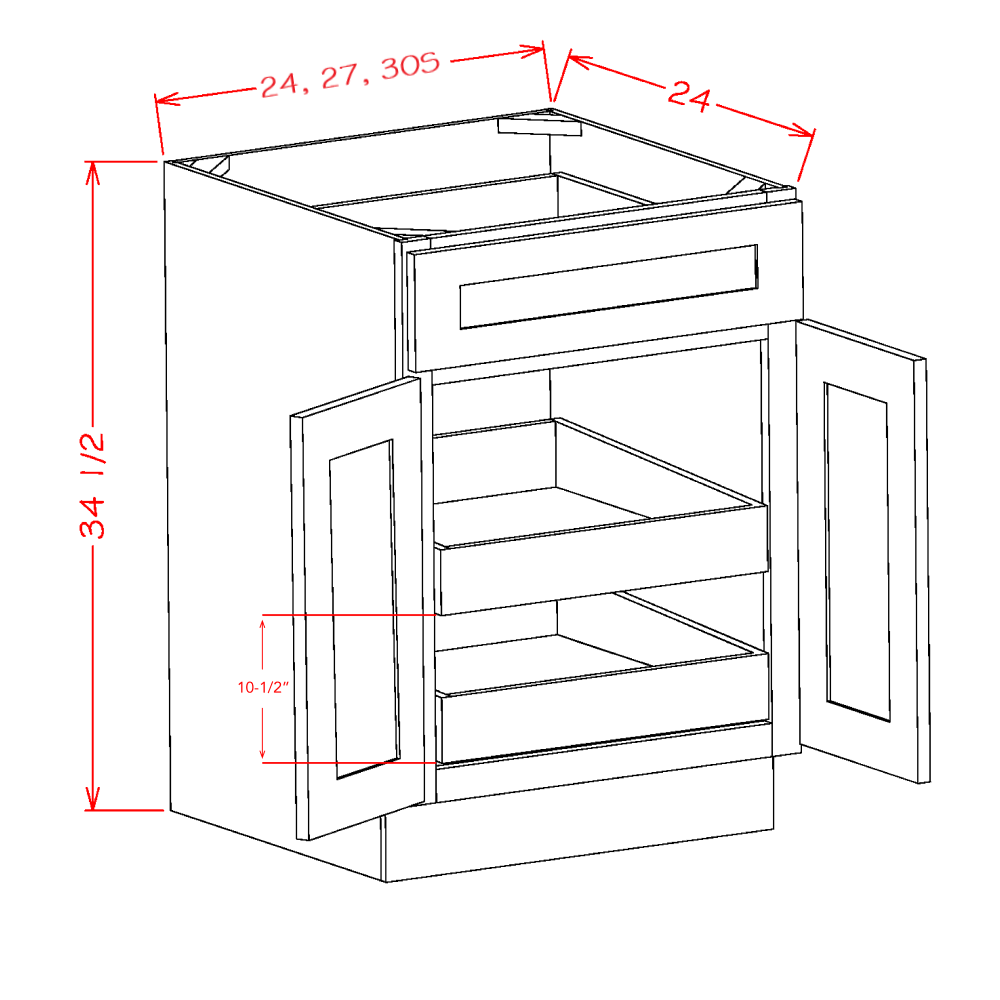 Accessory Base Cabinets - Double Door Single Drawer Two Rollout Shelf Base Kit