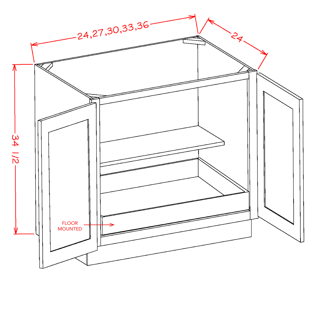 Accessory Base Cabinets - Double Full Height Door One Rollout Shelf Base Kit