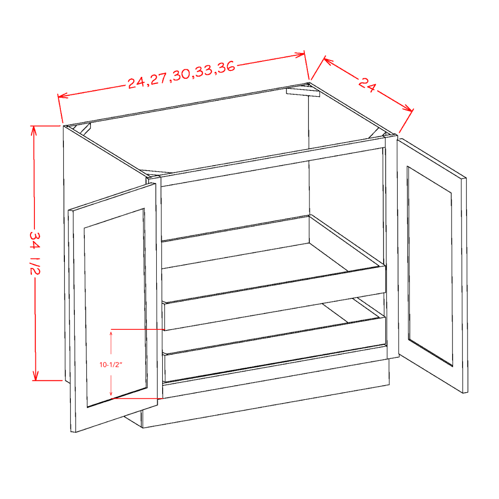 Accessory Base Cabinets - Double Full Height Door Two Rollout Shelf Base Kit