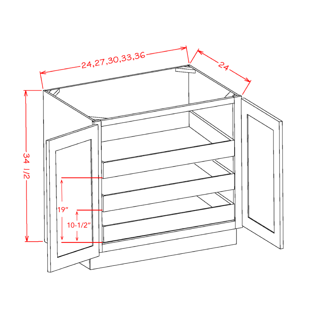 Accessory Base Cabinets - Double Full Height Door Three Rollout Shelf Base Kit